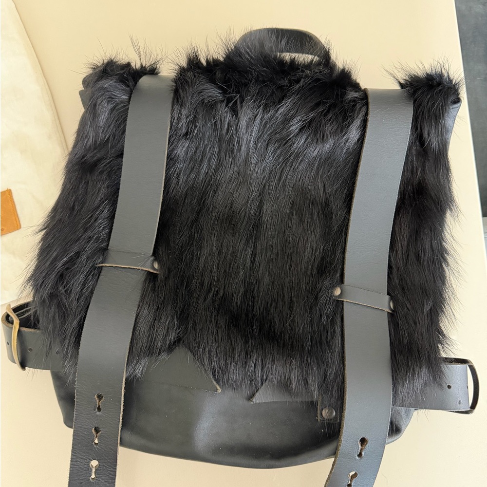 Black Real Fur & Leather Backpack - Women's Fashion Backpack